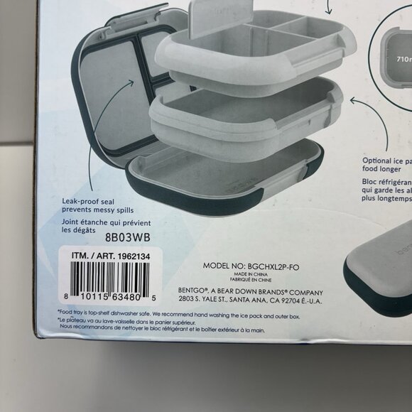 New Bentgo Chill XL 5 Cup Lunch Box Set Ice Pack 3/4 Compartment 8B03WB Blue - Picture 8 of 10